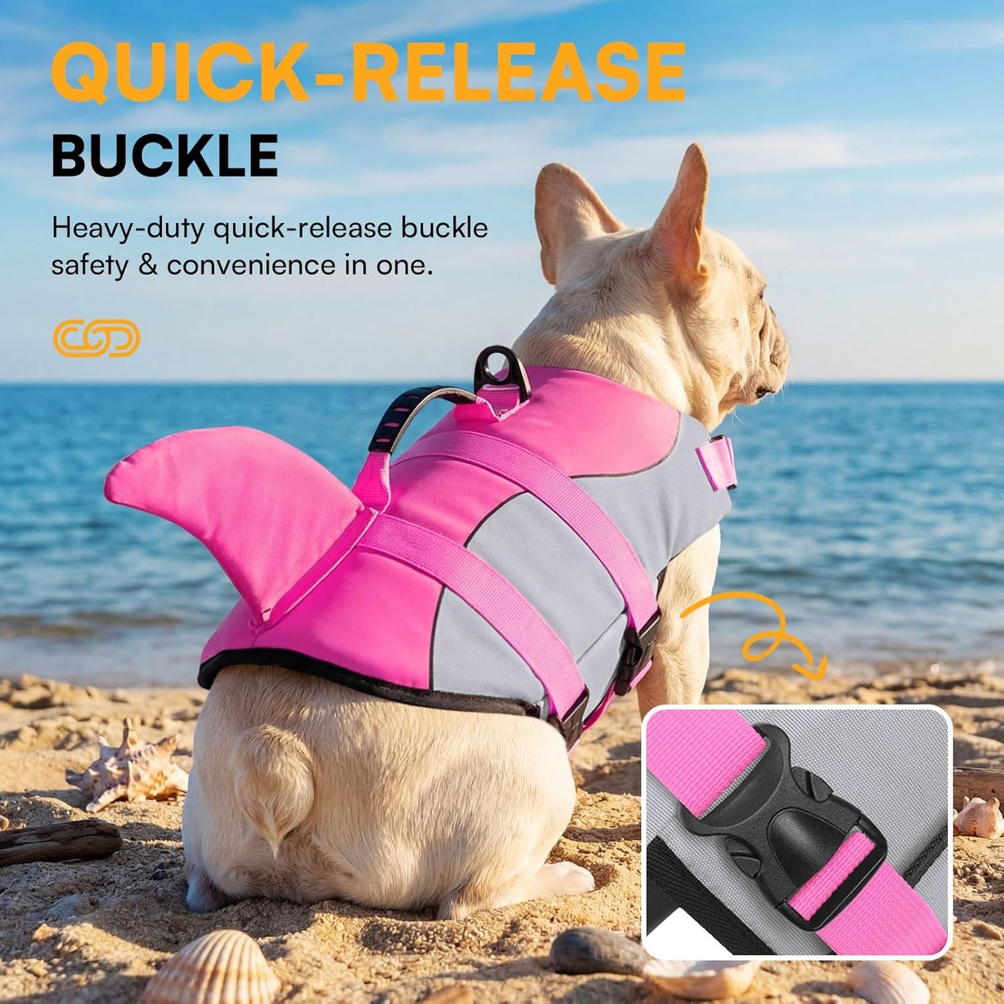 Dog Life Jacket Ripstop Shark Dog Safety Vest Adjustable Preserver with High Buoyancy and Durable Rescue Handle for Small,Medium,Large Dogs, Pink Shark X-Small