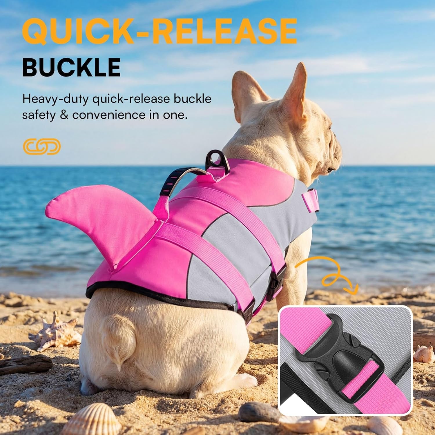Dog Life Jacket Ripstop Shark Dog Safety Vest Adjustable Preserver with High Buoyancy and Durable Rescue Handle for Small,Medium,Large Dogs, Pink Shark X-Small