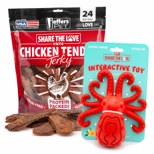 Jeffers Stuffable Dog Chew Toys with Chicken Breast Jerky Treats Kit